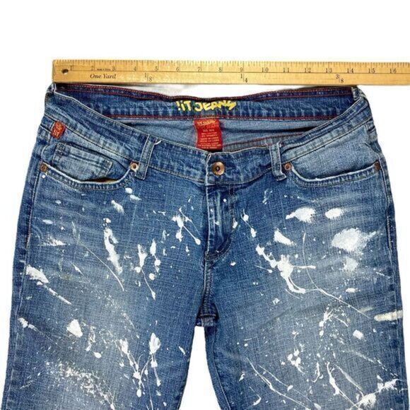 !It Jeans Distressed Paint Splatter Jeans Womens Size 11/12 Blue Denim Pants Y2K - Picture 8 of 13